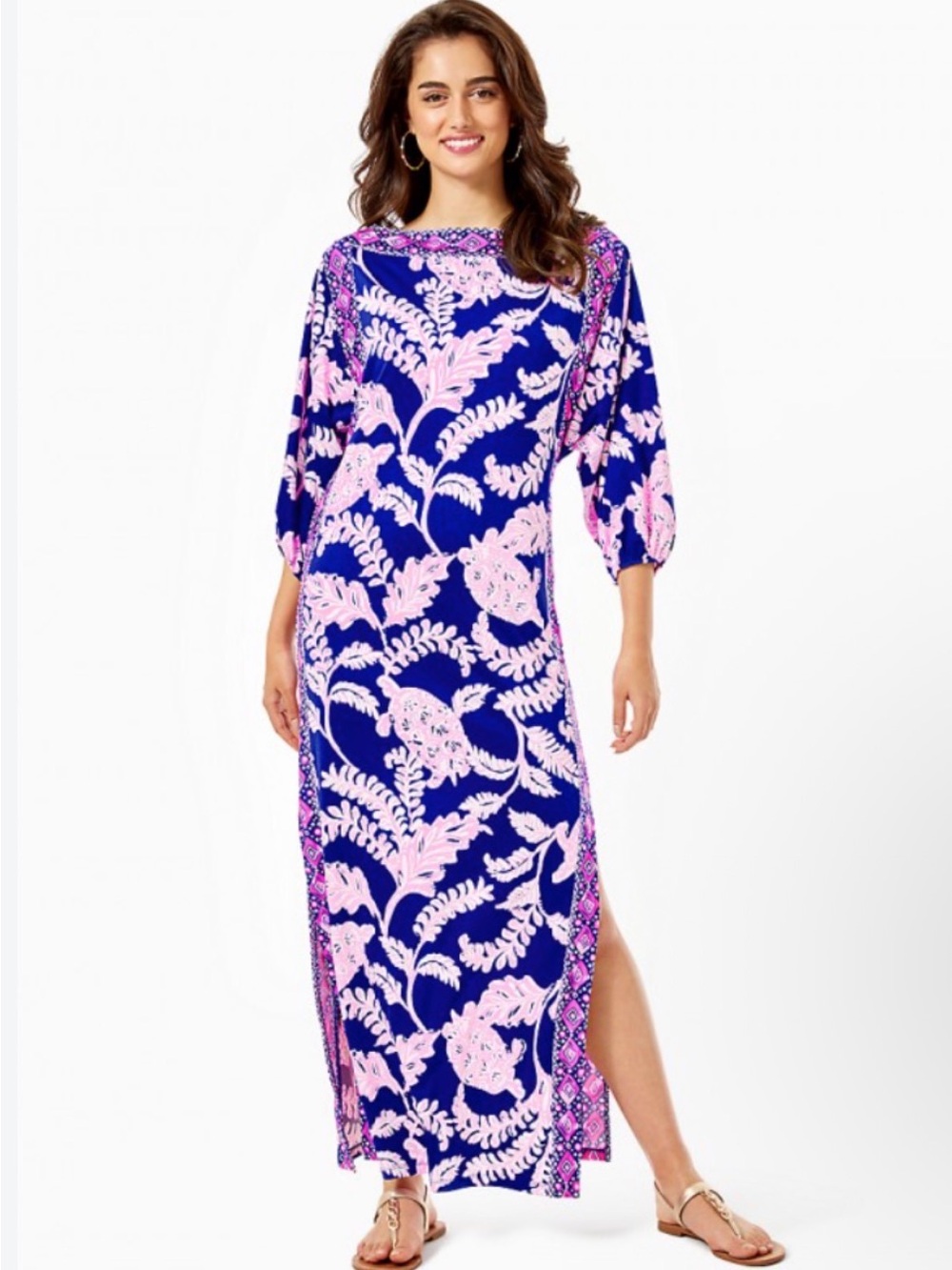 Lilly Pulitzer Silva Maxi Dress Caftan Tunic Galaxy Blue What the Shell